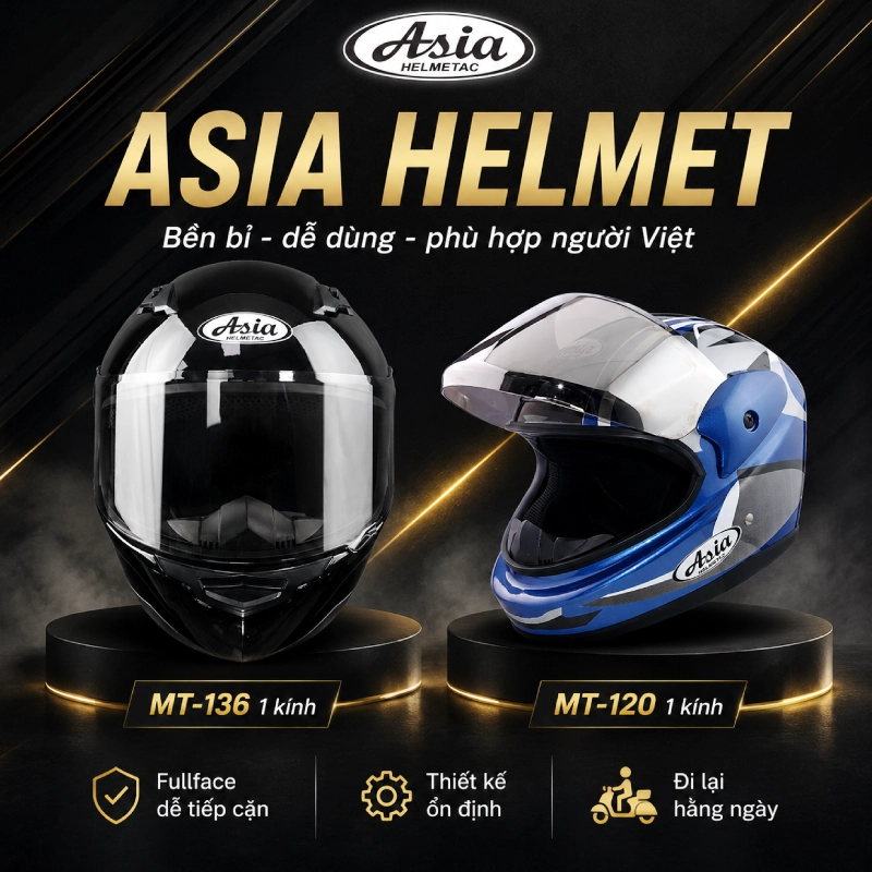 Asia helmet nằm trong ccác thương hiệu nón bảo hiểm fullface tốt nhất tại Việt Nam 