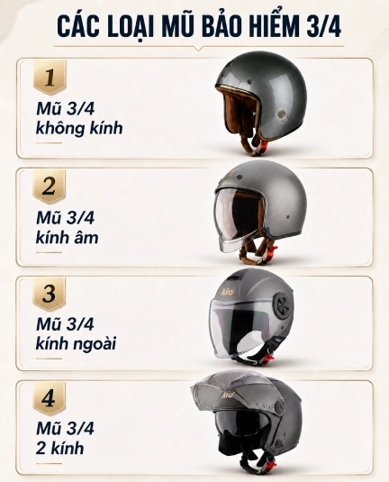 Các loại mũ bảo hiểm 3/4 phổ biến nhất hiện nay