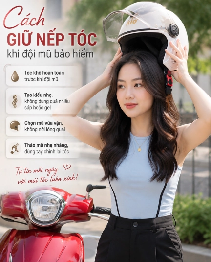 Cách giữ nếp tóc khi đội mũ bảo hiểm cho nam và nữ