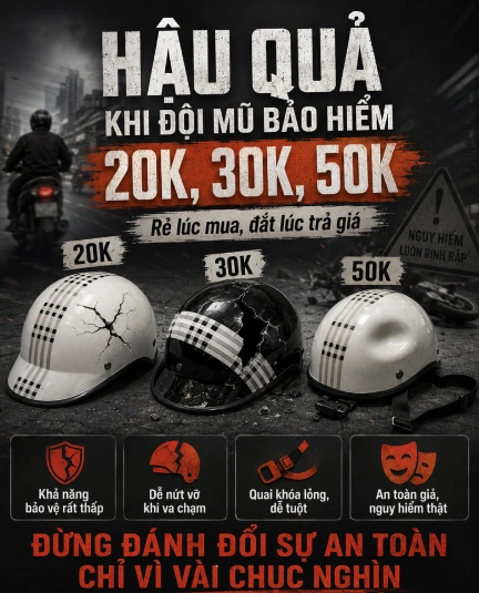 Những hậu quả khi sử dụng mũ bảo hiểm 20k, 30k, 50k