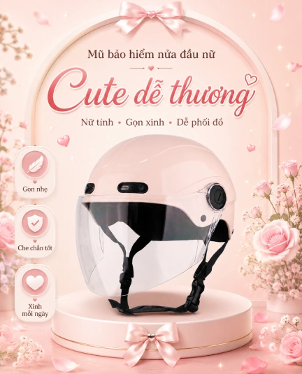 Top 7 mũ bảo hiểm nửa đầu nữ cute dễ thương