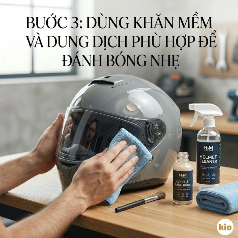 Bước 3: Dùng khăn mềm và dung dịch phù hợp để đánh bóng nhẹ