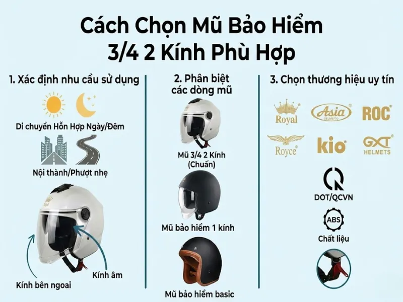 Cách chọn mũ 3/4 2 kính phù hợp 