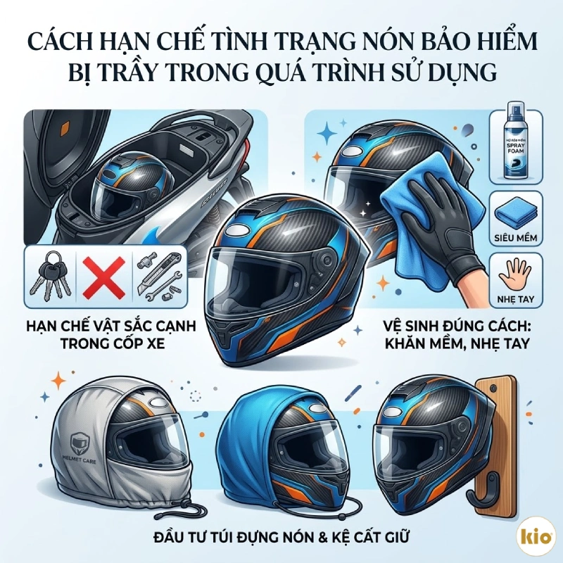 Cách hạn chế tình trạng nón bảo hiểm bị trầy trong quá trình sử dụng