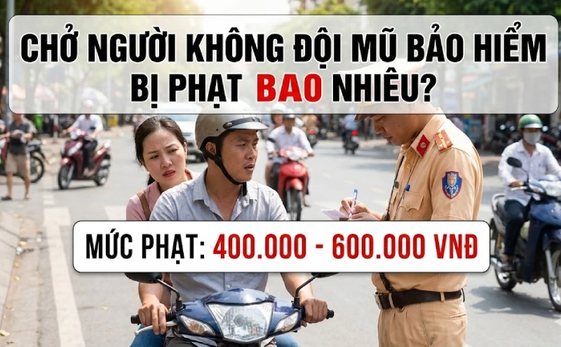Chở người không đội mũ bảo hiểm bị phạt bao nhiêu