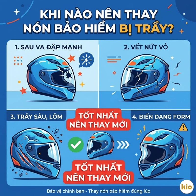 Khi nào nón bảo hiểm bị trầy nên thay mới?
