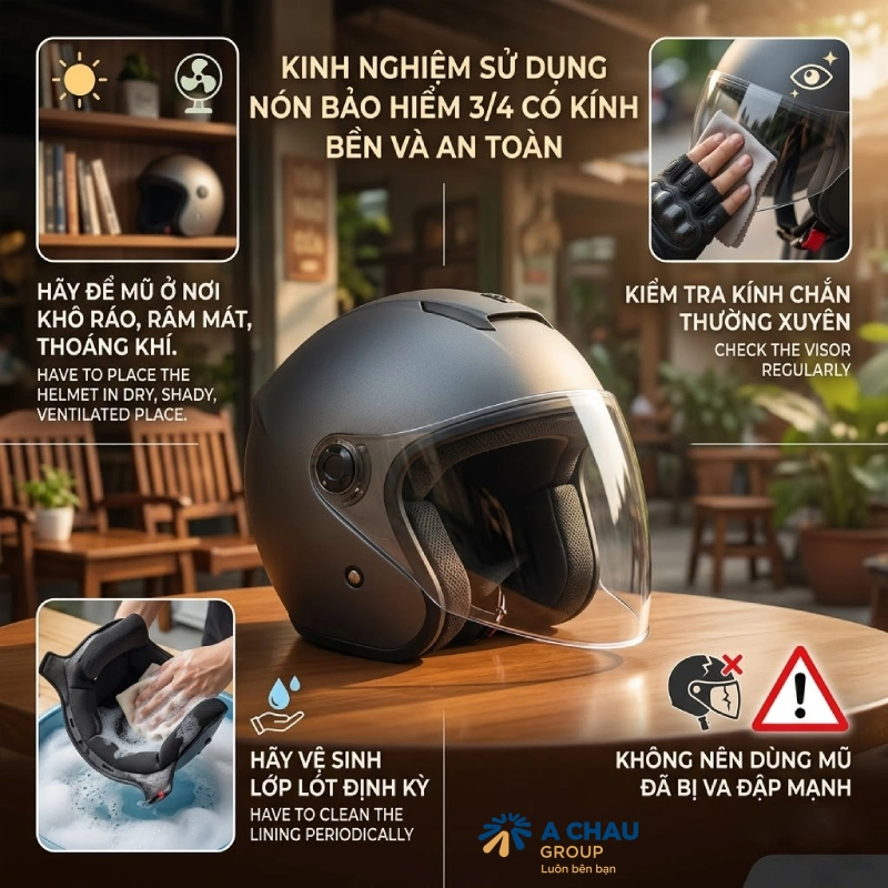 Kinh nghiệm mua nón bảo hiểm 3/4 có kính chất lượng