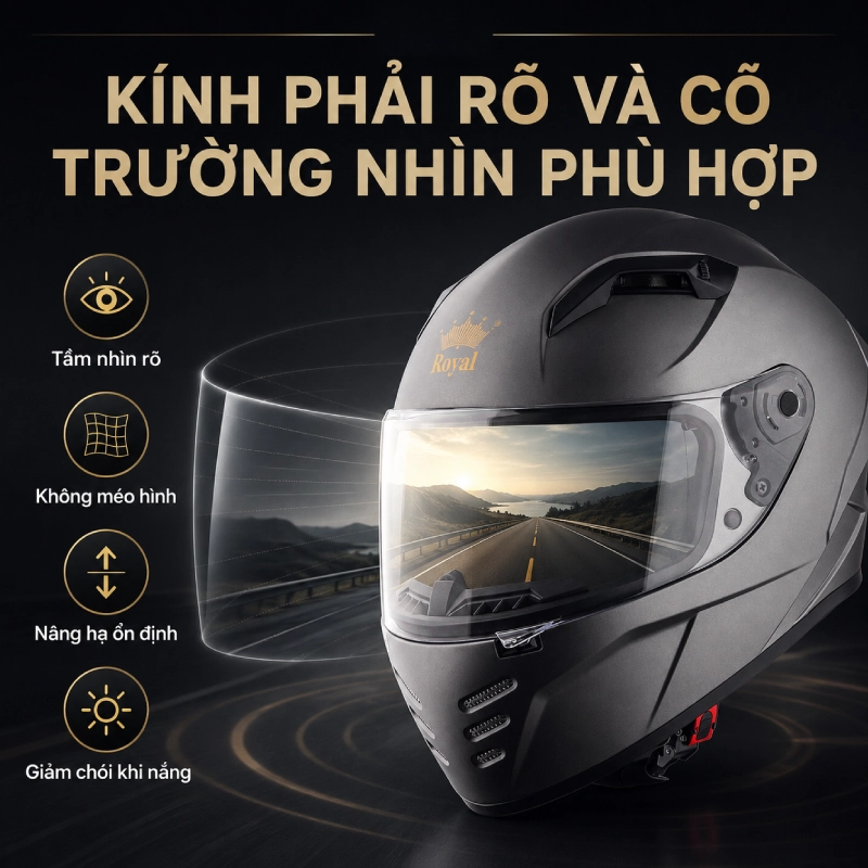 Các tiêu chí đánh giá các thương hiệu nón bảo hiểm fullface tốt là kính phải nhìn rõ