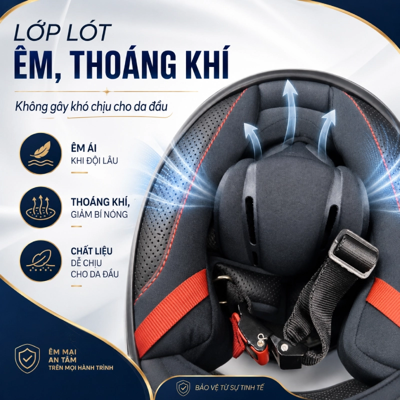 Lớp lót phải êm, thoáng khí và không gây khó chịu cho da đầu