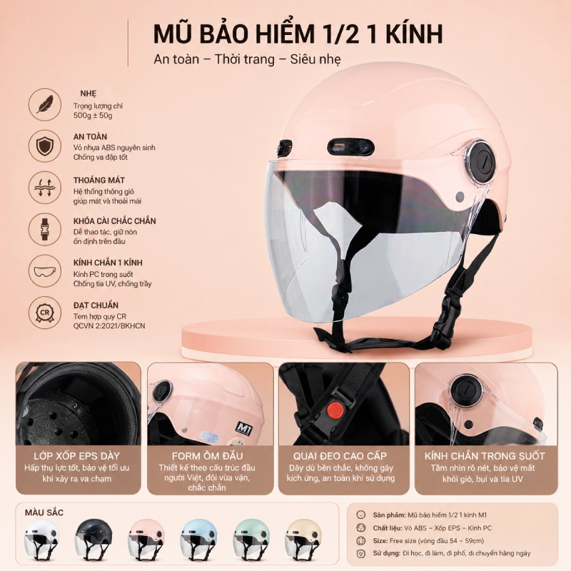Mũ bảo hiểm 1/2 1 kính
