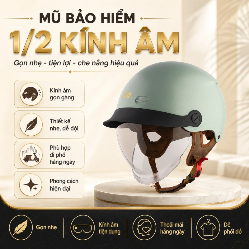 Mũ bảo hiểm 1/2 kính âm - các loại mũ bảo hiểm