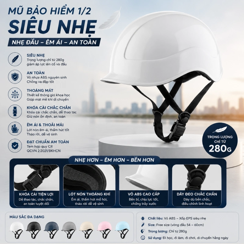 Mũ bảo hiểm 1/2 siêu nhẹ