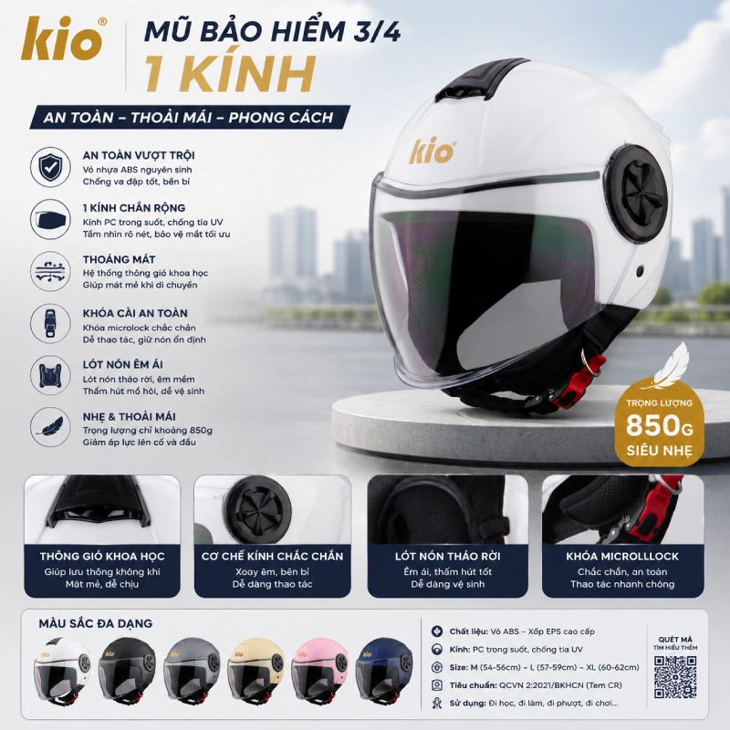 Mũ bảo hiểm 3/4 1 kính - các loại mũ bảo hiểm tốt