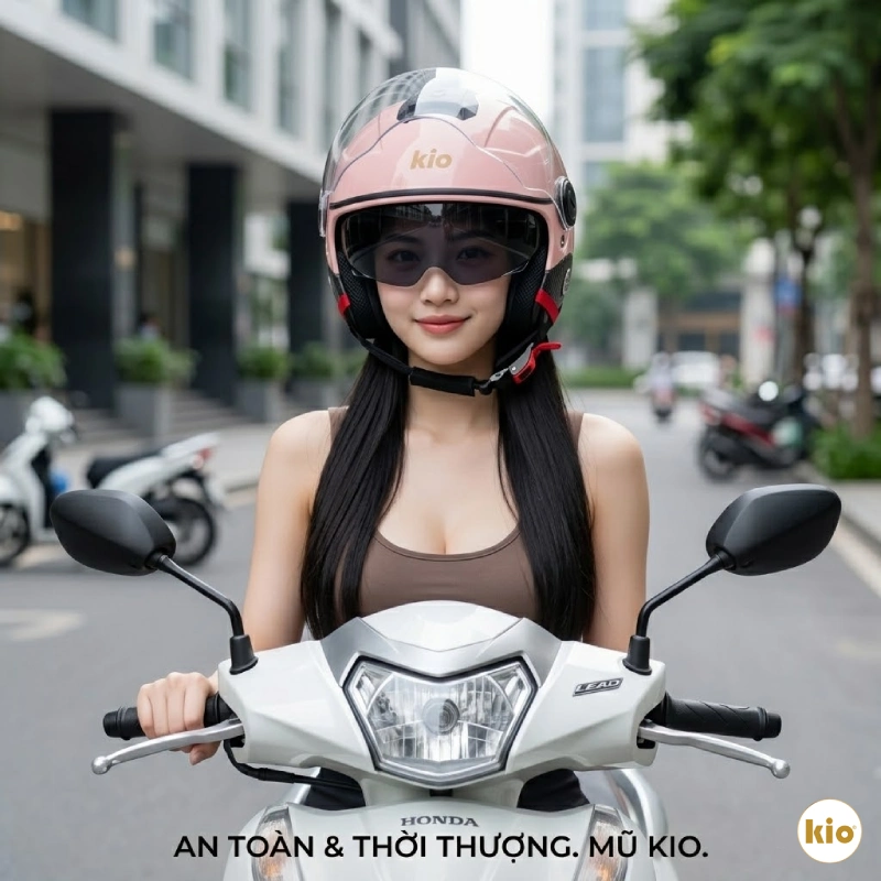 Mũ bảo hiểm 3/4 có kính cho nữ đẹp KN12K