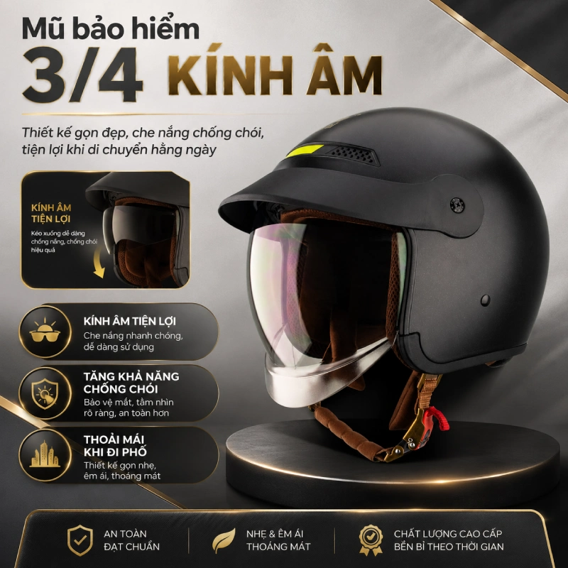 Các loại mũ bảo hiểm 3/4 gồm có mũ 3/4