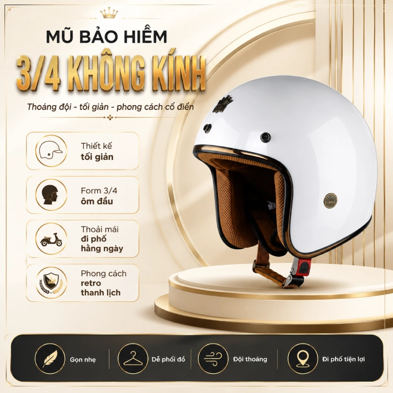 Mũ bảo hiểm 3/4 không kính