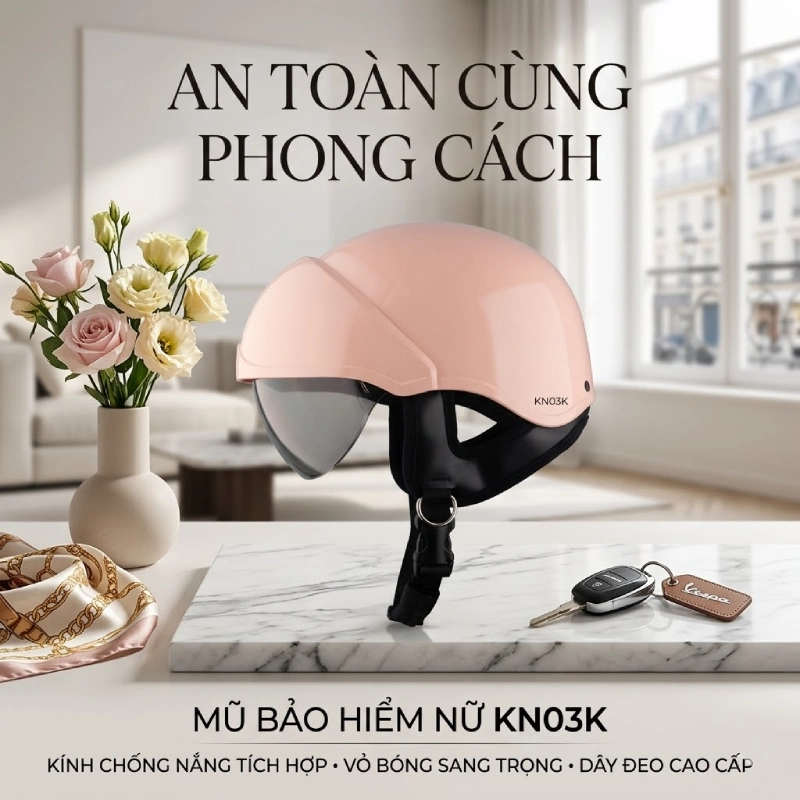 Mũ bảo hiểm có kính cho nữ KiO KN03K