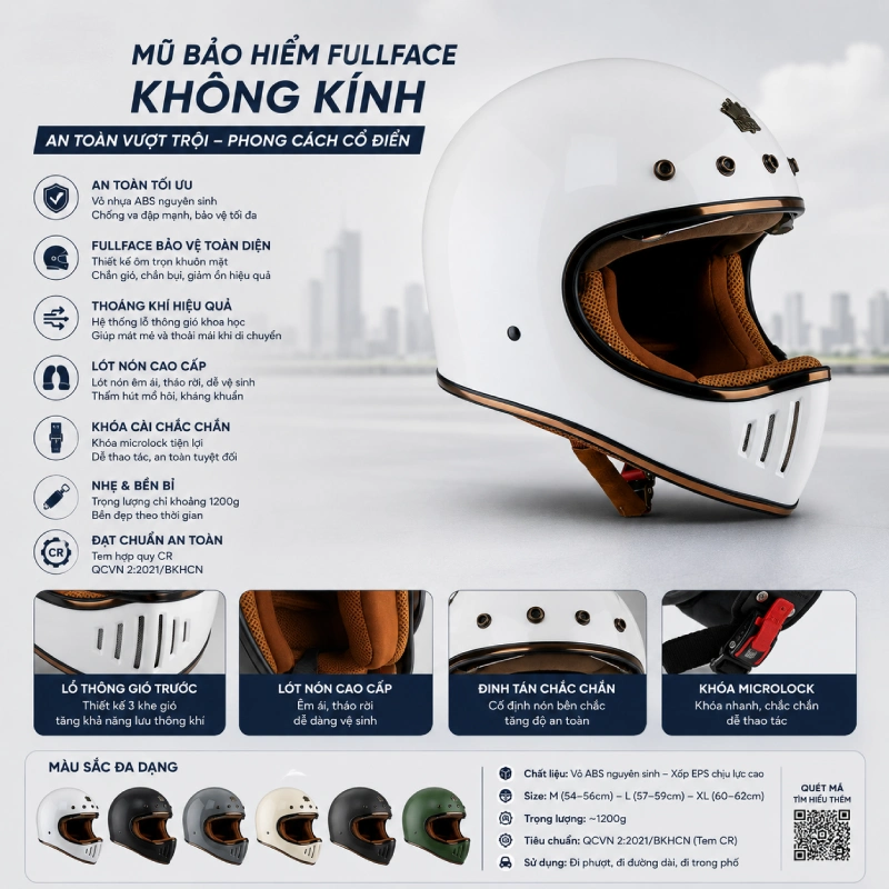 Mũ bảo hiểm fullface không kính - các loại nón bảo hiểm