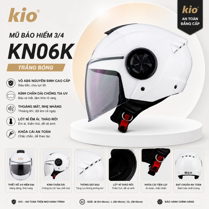Mũ bảo hiểm màu trắng KiO KN06K