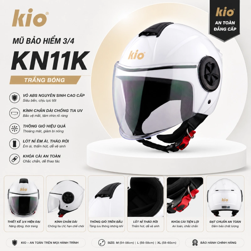 Mũ bảo hiểm màu trắng KiO KN11K