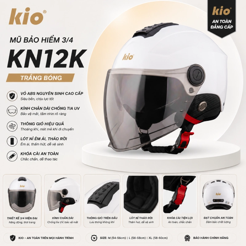Mũ bảo hiểm màu trắng KiO KN12K