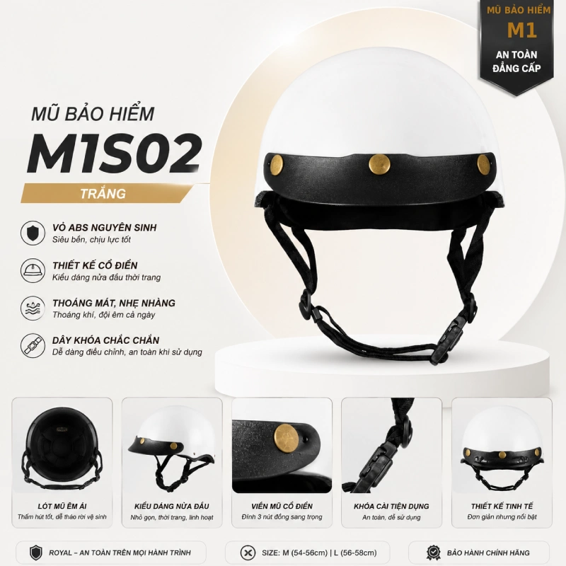 Mũ bảo hiểm màu trắng M1S02