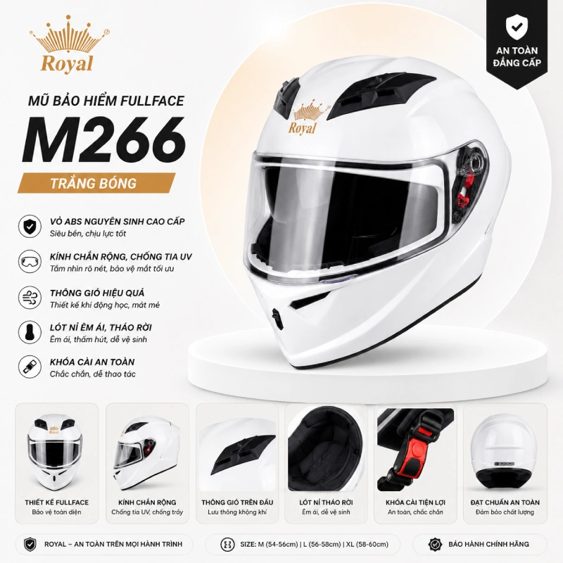 Mũ bảo hiểm màu trắng Royal M266