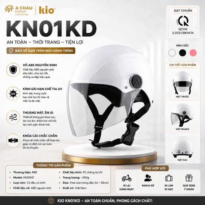 Mũ bảo hiểm màu trắng KiO KN01KD