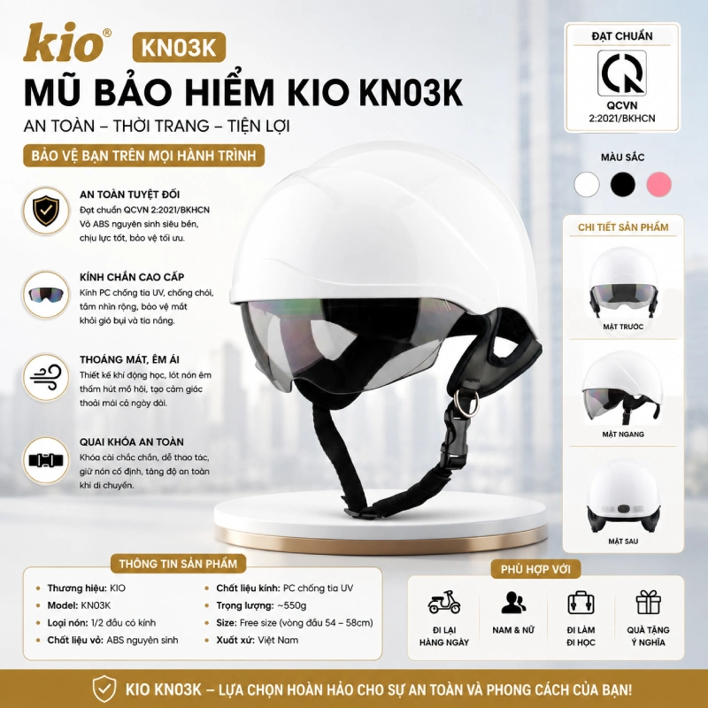 Mũ bảo hiểm màu trắng KiO KN03K