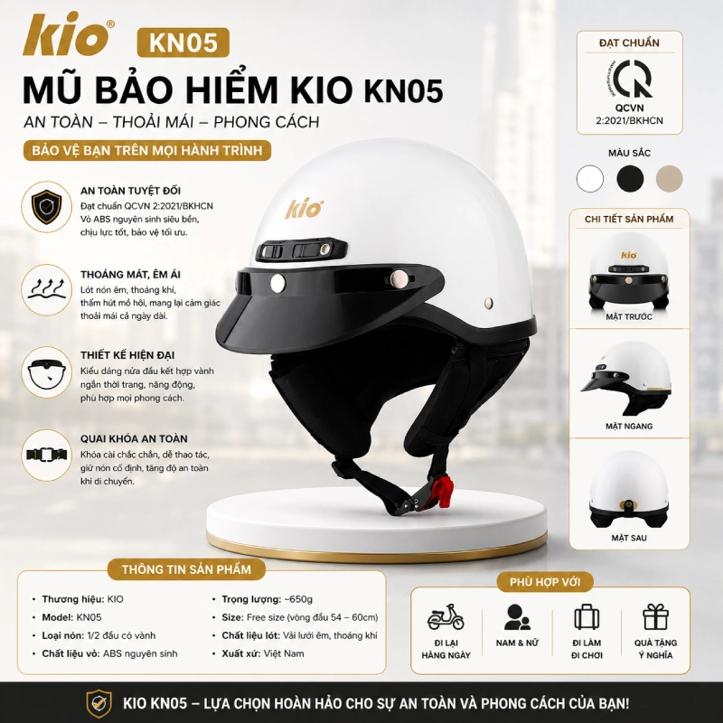 Mũ bảo hiểm màu trắng KiO KN05