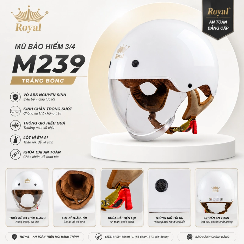 Mũ bảo hiểm màu trắng Royal M239
