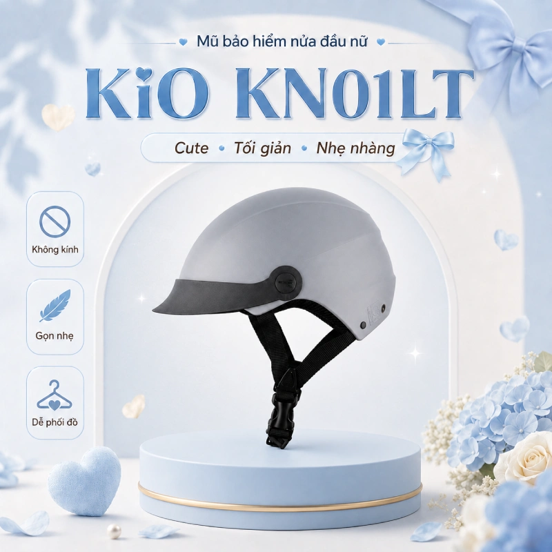 Mũ bảo hiểm nửa đầu nữ dễ thương cute KIO KN01LT