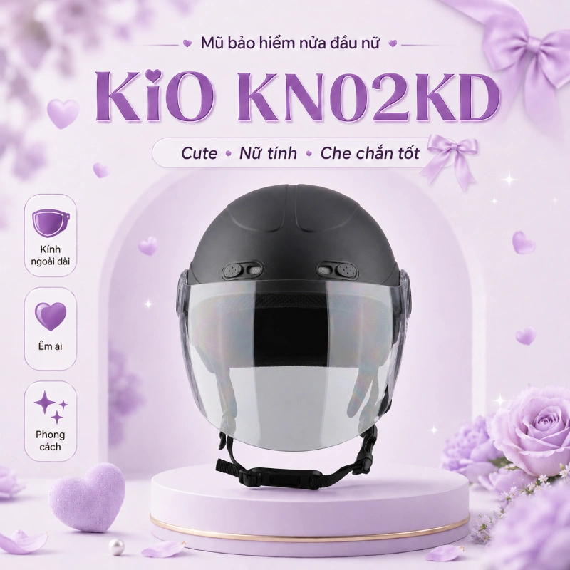 Mũ bảo hiểm nửa đầu nữ dễ thương cute KN02KD