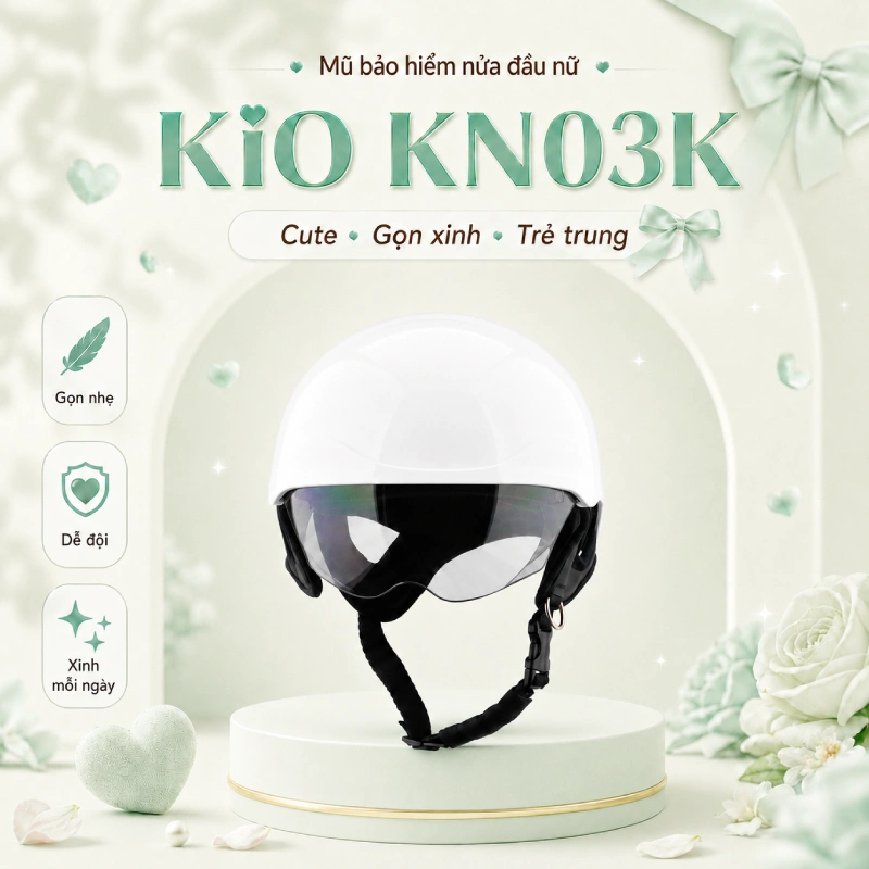 Mũ bảo hiểm nửa đầu nữ dễ thương cute KNO3K