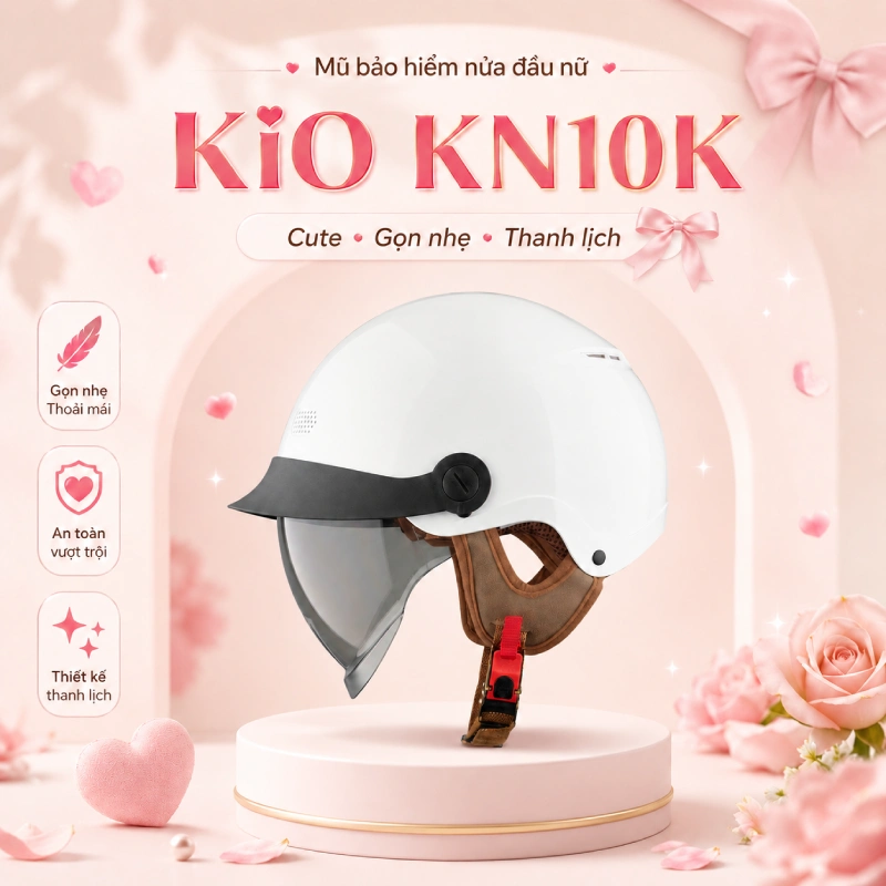 Mũ bảo hiểm nửa đầu nữ dễ thương cute KiO KN10K