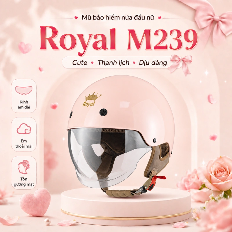 Mũ bảo hiểm nửa đầu nữ dễ thương cute Royal M239