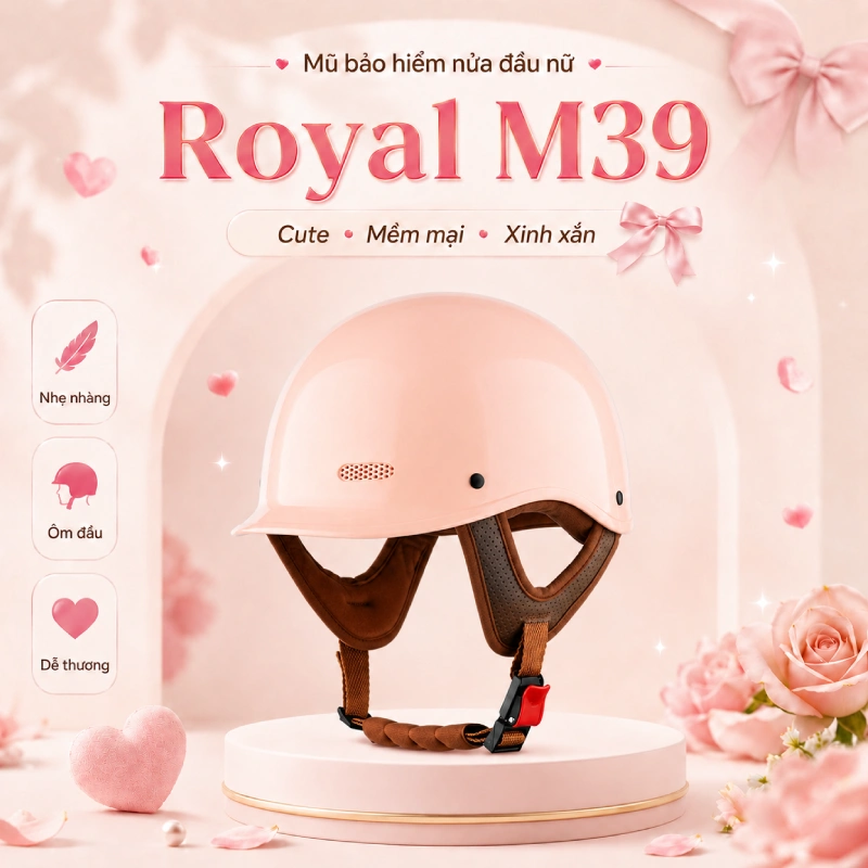 Mũ bảo hiểm nửa đầu nữ dễ thương cute Royal M39