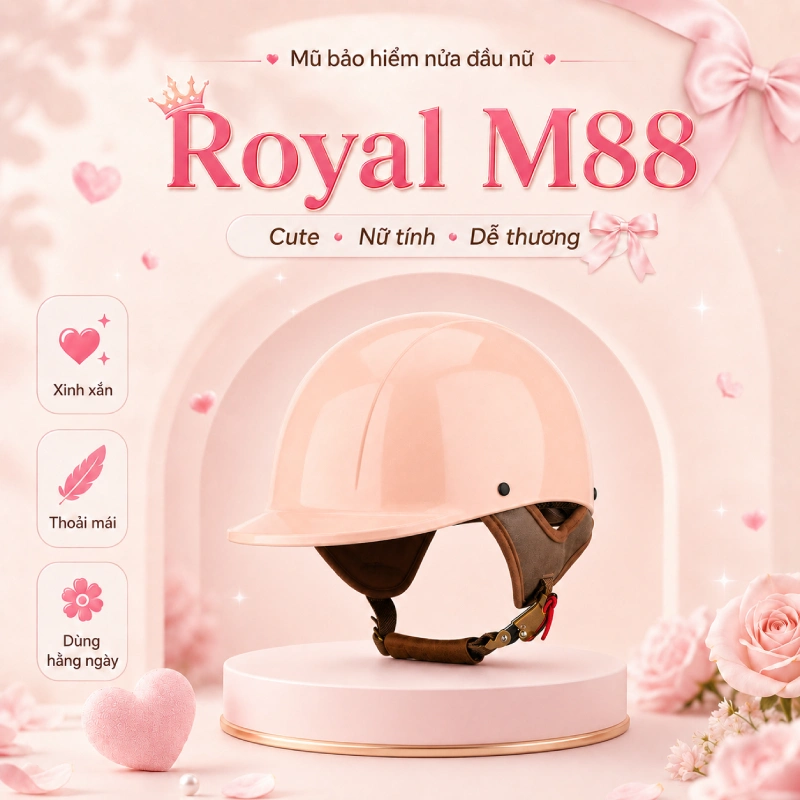 Mũ bảo hiểm nửa đầu nữ dễ thương cute Royal M88