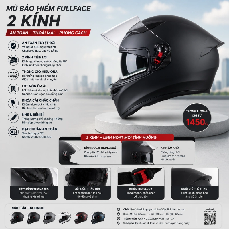 Mũ bảo hiểm fullface 2 kính