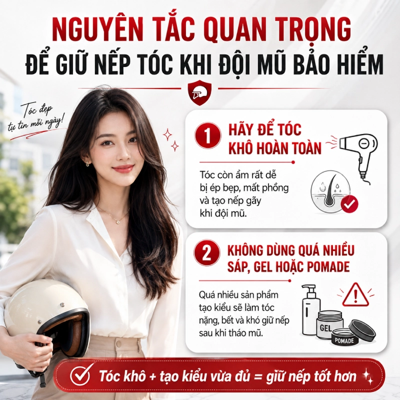 Nguyên tắc quan trọng để giữ nếp tóc khi đội mũ bảo hiểm
