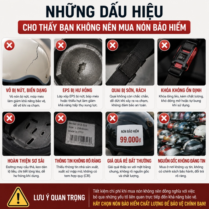 Những dấu hiệu cho thấy bạn không nên mua nón bảo hiểm