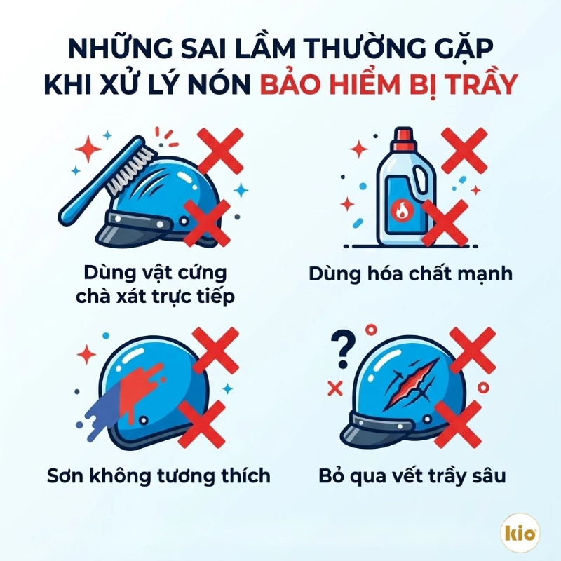 Những sai lầm thường gặp khi xử lý nón bảo hiểm bị trầy