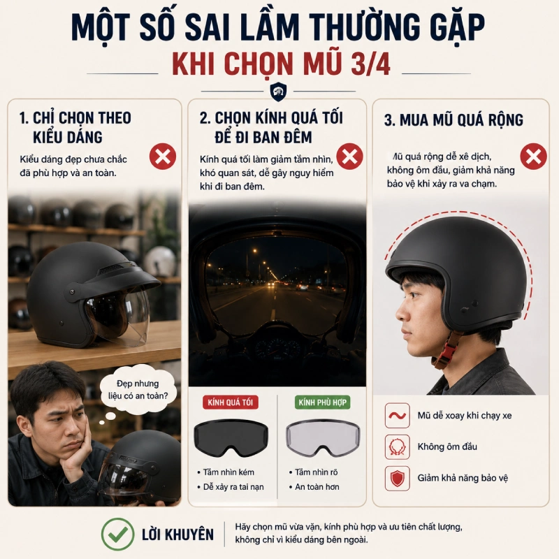 Một số sai lầm thường gặp khi chọn mũ 3/4