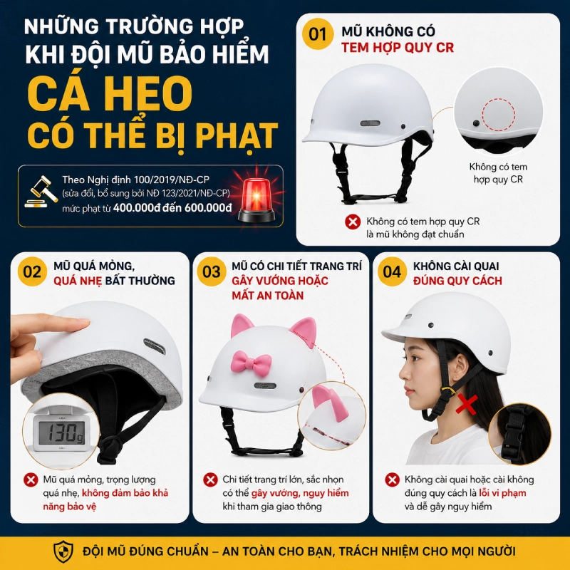 Những trường hợp khi đội mũ bảo hiểm cá heo có thể bị phạt