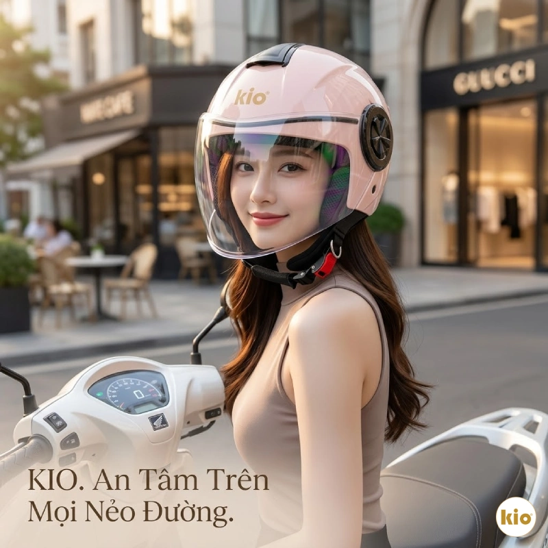 Mũ bảo hiểm 3/4 có kính cho nữ KN06K siêu đẹp
