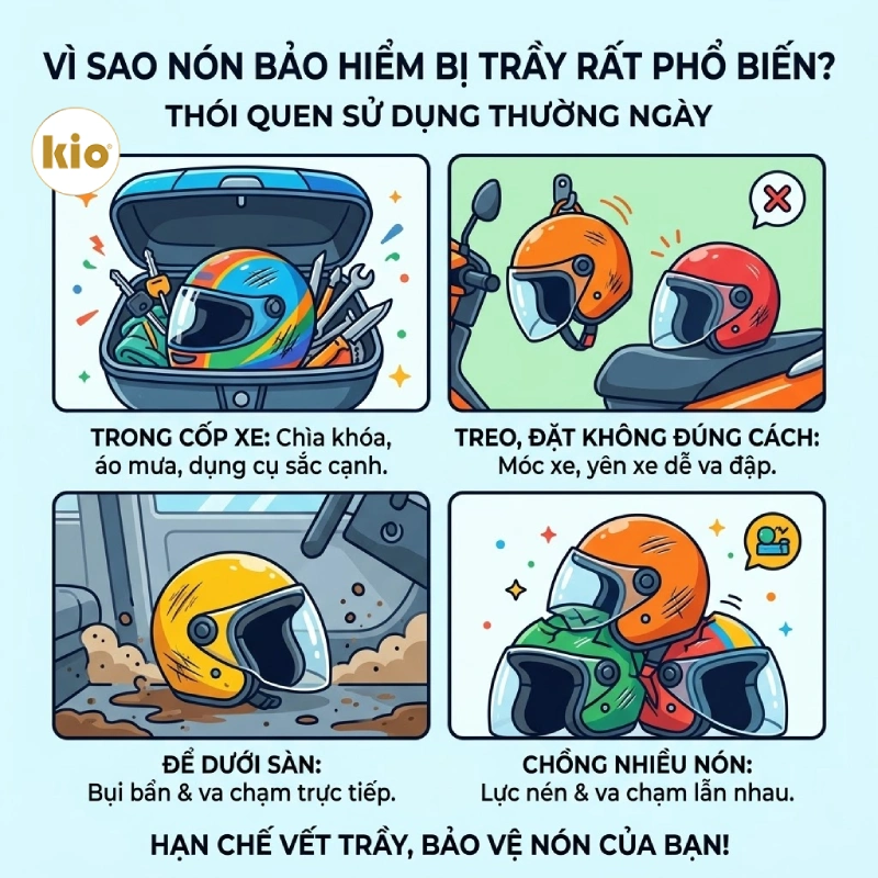 Vì sao nón bảo hiểm bị trầy là tình trạng rất phổ biến?