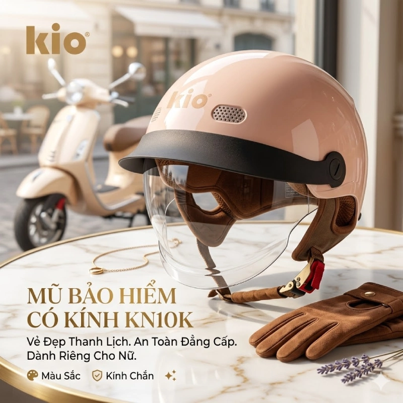 Mũ bảo hiểm nửa đầu có kính cho nữ KiO KN10K
