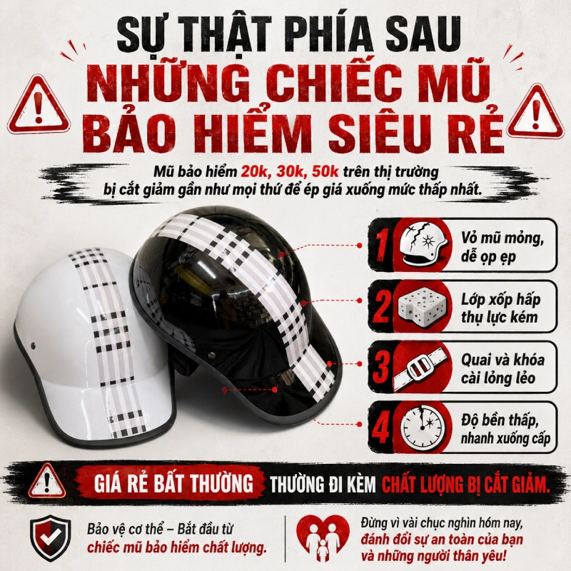 Sự thật phía sau những chiếc mũ bảo hiểm 20k, 30k và 50k