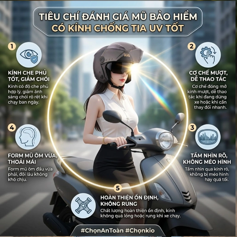 Tiêu chí đánh giá mũ bảo hiểm có kính chống tia UV tốt