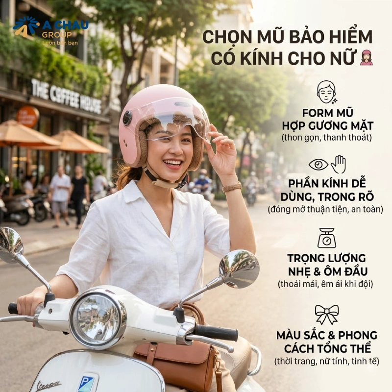 Tiêu chí chọn mũ bảo hiểm có kính cho nữ